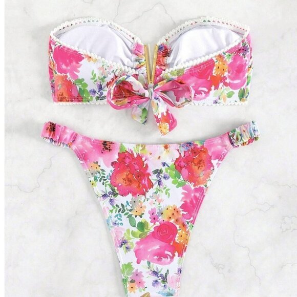 2 piece Floral Print Bandeau Bikini Swimsuit multicoor - Picture 7 of 8
